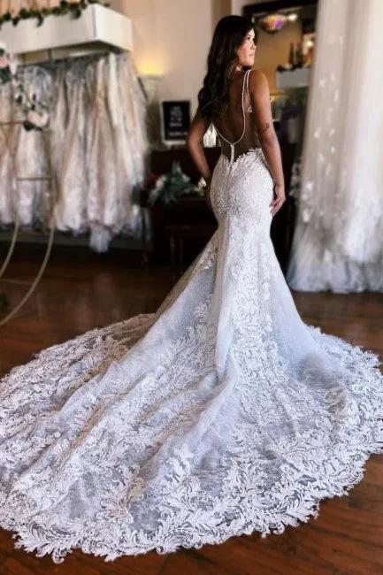 Charming Sleeveless Spaghetti Straps Floor Length Mermaid Wedding Dress - Image 2