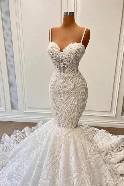 Charming Sleeveless Spaghetti Straps Mermaid Wedding Dress with Ruffles - Image 2