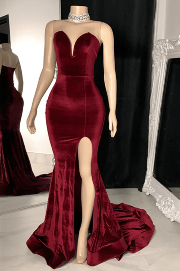 Charming Sleeveless Sweetheart Split Front Long Mermaid Prom Dress - Image 3