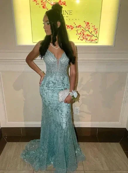 Charming Spaghetti Straps Lace Appliques Evening Dress Mermaid Prom Dress Y7921 - Image 5
