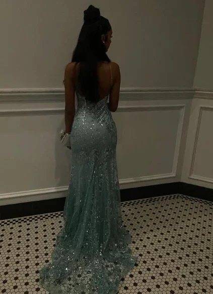 Charming Spaghetti Straps Lace Appliques Evening Dress Mermaid Prom Dress Y7921 - Image 6