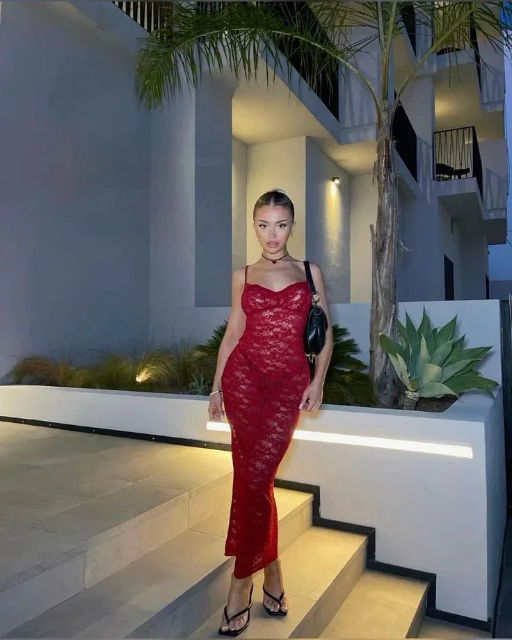 Charming Spaghetti Straps Lace Evening Dress Lace Party Gown Y6641 - Image 2
