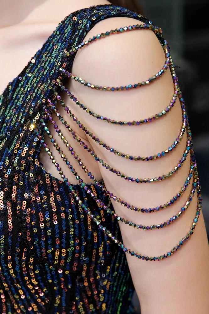 Charming Sparkly Sequins Beading Side Slit Prom Dress Floor Length - Image 12