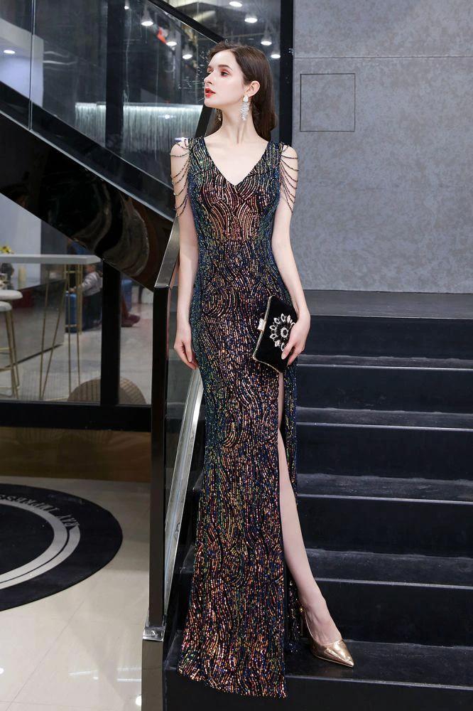 Charming Sparkly Sequins Beading Side Slit Prom Dress Floor Length - Image 5