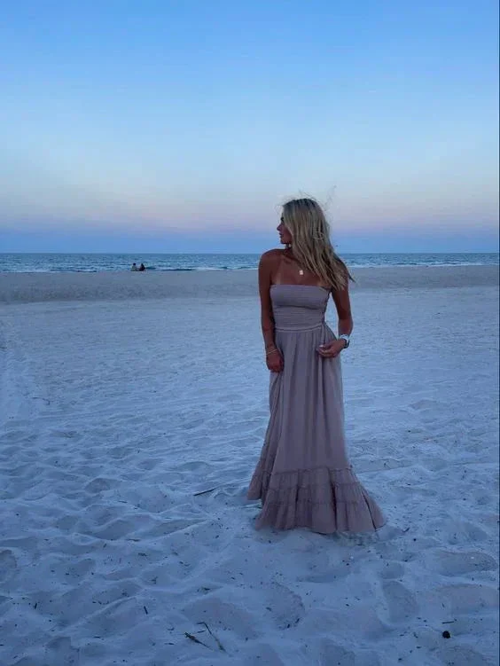 Charming Strapless A-line Beach Dress Long Evening Dress Y6928 - Image 2
