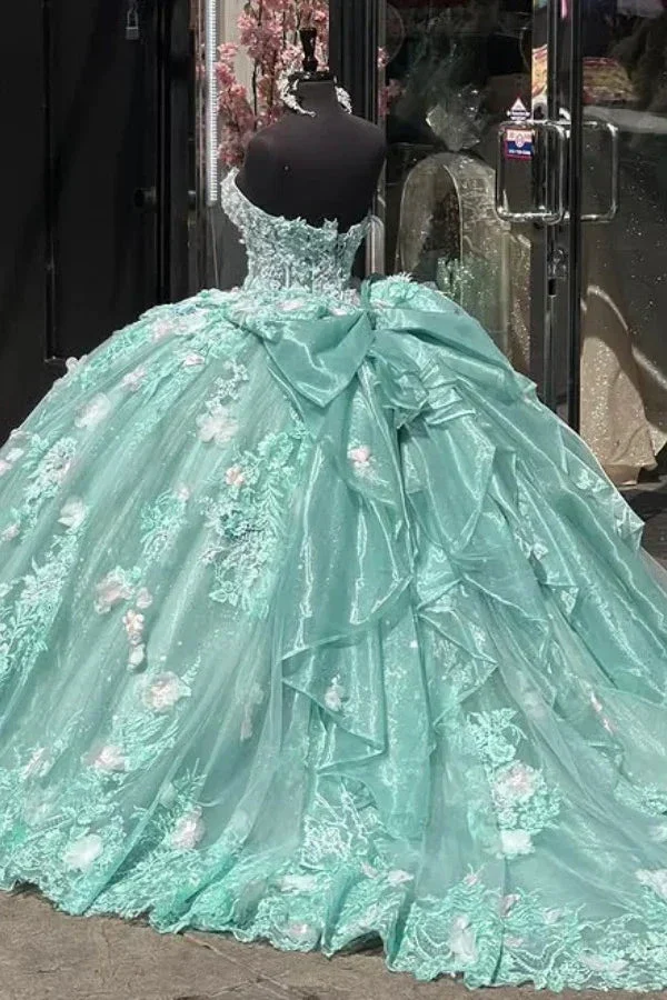 Charming Strapless Lace Appliques Ball Gown,Green A Line Birthday Quinceanera Dress Y8246 - Image 2