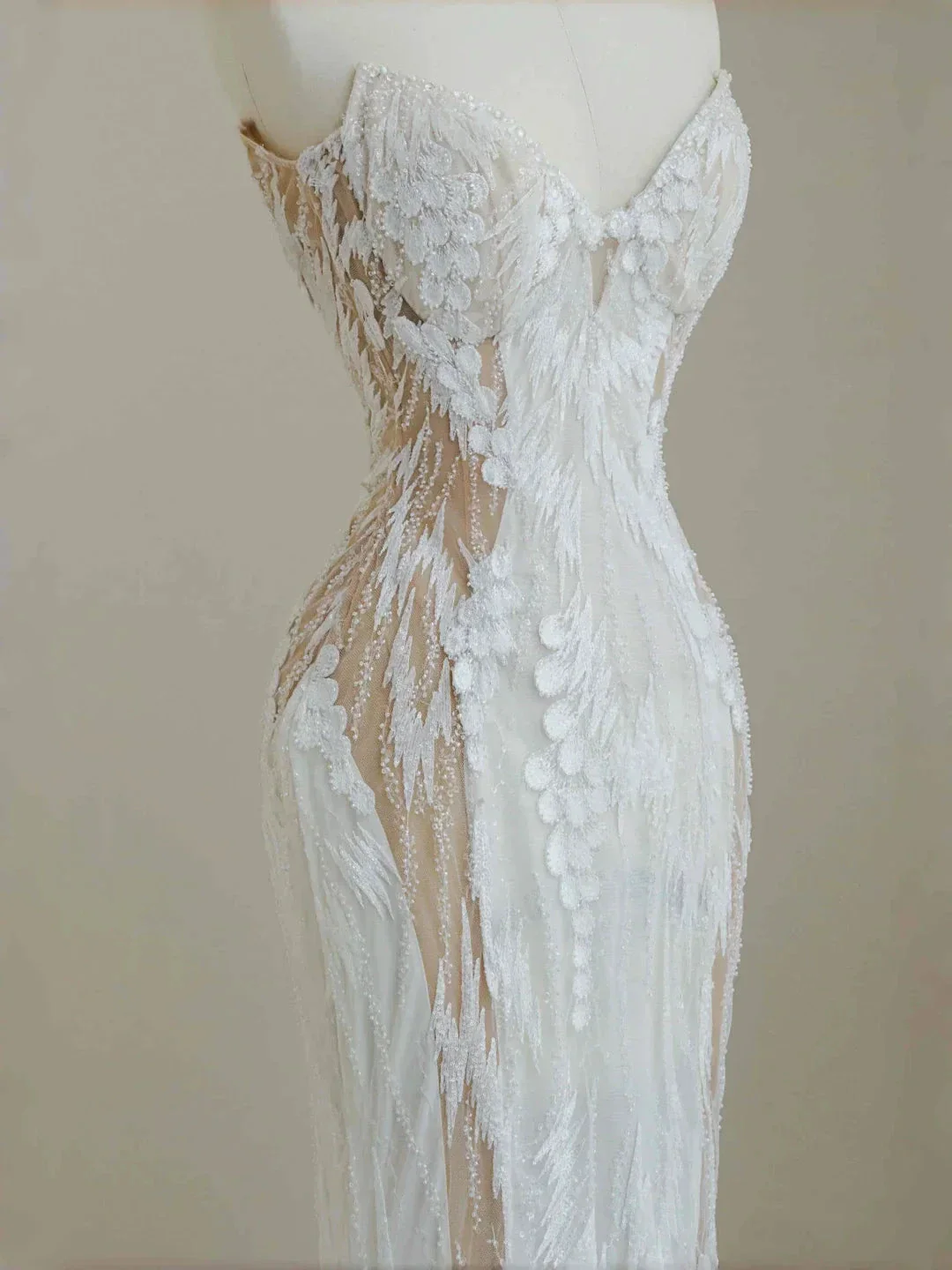 Charming Strapless White Tulle Lace Mermaid Wedding Dress,Long Prom Evening Dress Y8678 - Image 2