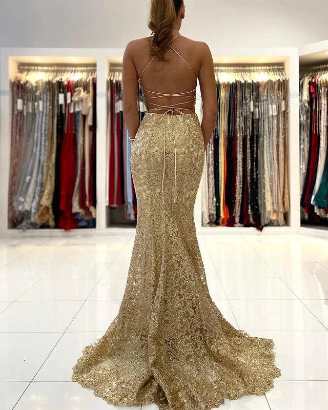 Charming Straps Lace Mermaid Prom Gown Sleeveless Long Evening Dress - Image 2