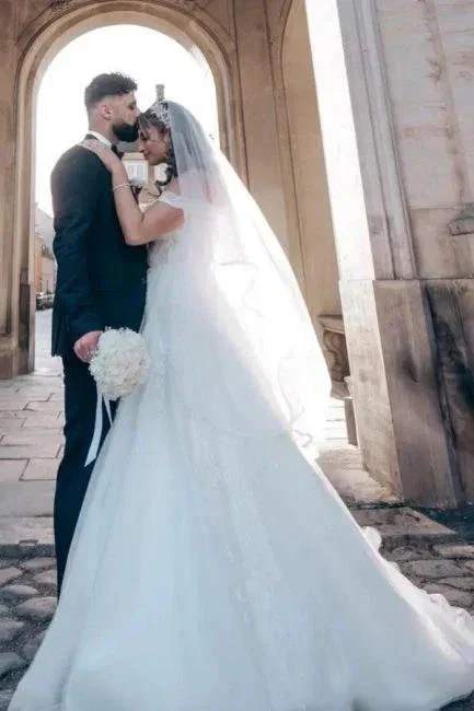 Charming Straps Off the Shoulder Floor Length A-Line Wedding Dress - Image 3