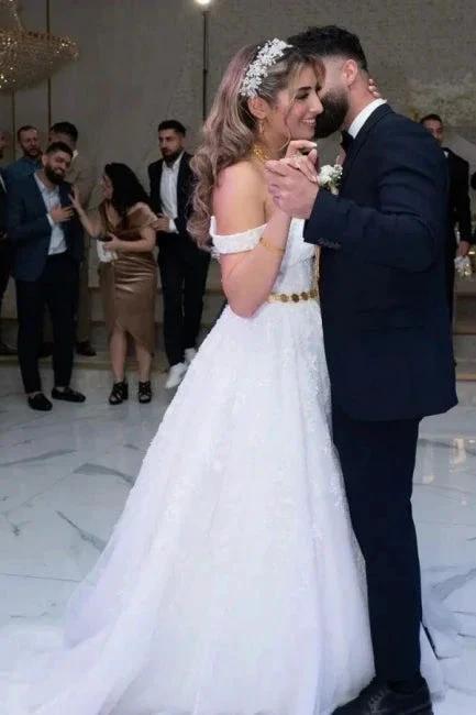 Charming Straps Off the Shoulder Floor Length A-Line Wedding Dress - Image 4