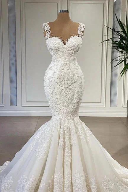 Charming Straps Sleeveless Mermaid Wedding Dress with Ruffles - Image 2