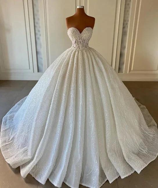 Charming Sweetheart Sleeveless Sequined Strapless Ball Gown Wedding Dress - Image 3