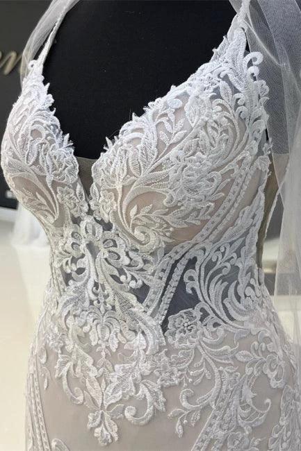 Charming Sweetheart Spaghetti Straps Garden Lace Wedding Dress with Chapel Train - Image 3