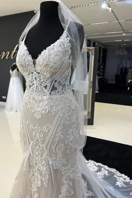 Charming Sweetheart Spaghetti Straps Garden Lace Wedding Dress with Chapel Train - Image 4