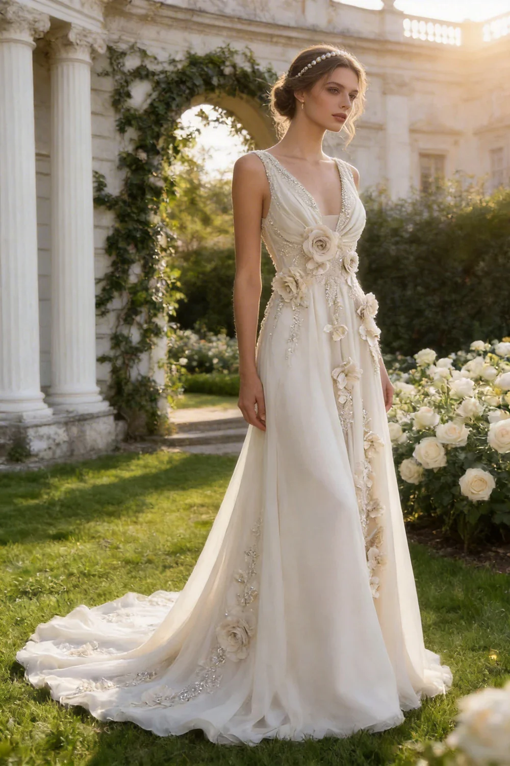 Charming V Neck Chiifon Appliques Beaded Prom Dress Wedding Dress Y8032 - Image 2