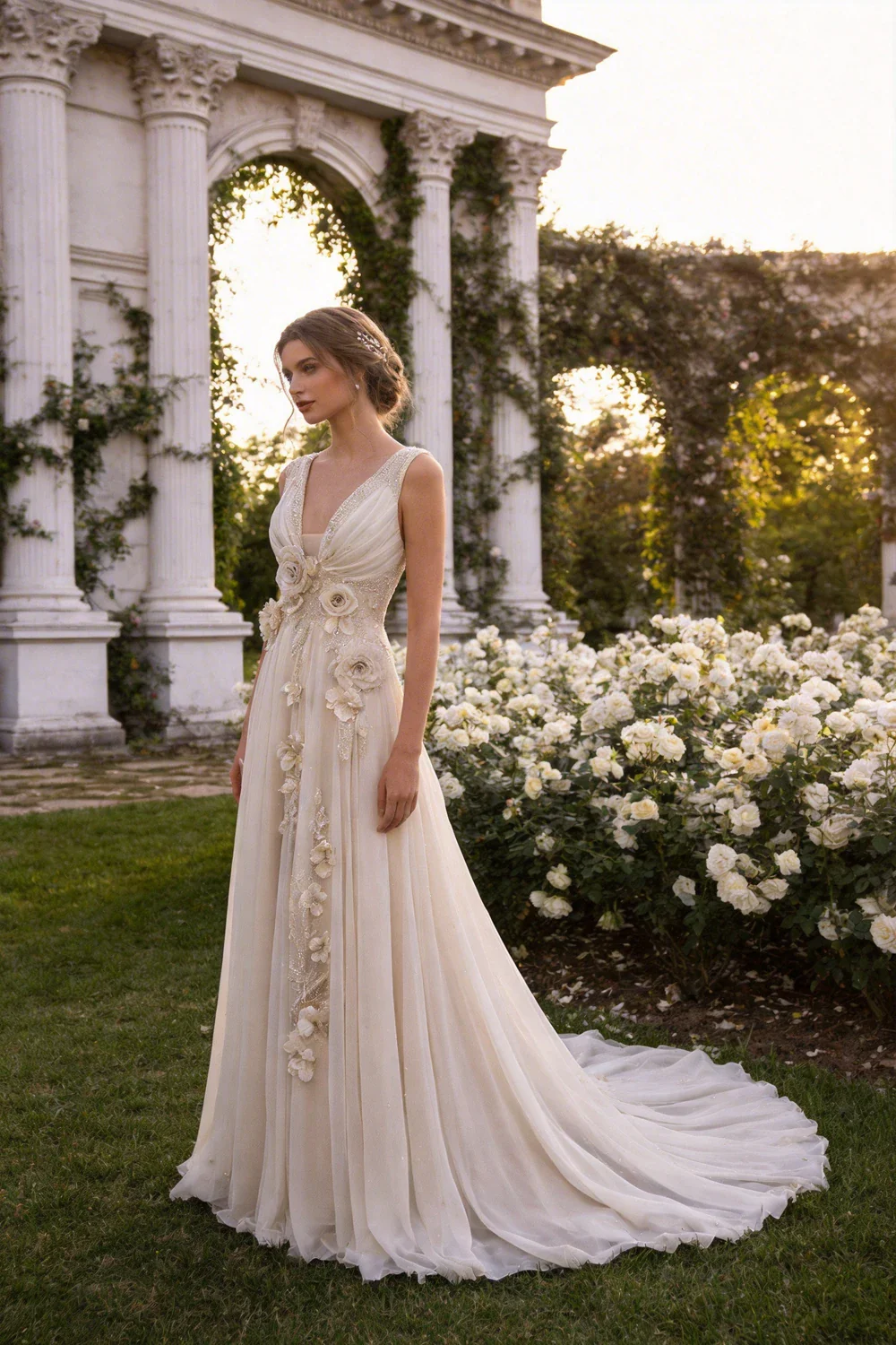 Charming V Neck Chiifon Appliques Beaded Prom Dress Wedding Dress Y8032 - Image 3