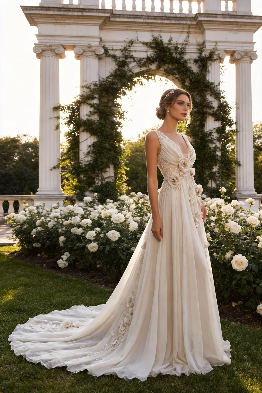 Charming V Neck Chiifon Appliques Beaded Prom Dress Wedding Dress Y8032 - Image 4