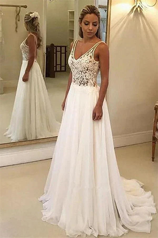 Charming V-Neck Sleeveless Appliques A-Line Floor-Length Wedding Dresses - Image 2