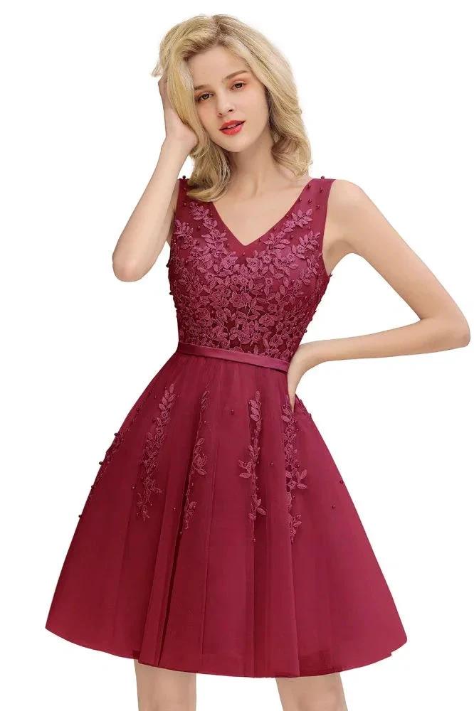 Charming V-Neck Tulle Lace Appliques Short Homecoming Dress Aline Backless Party Dress - Image 8