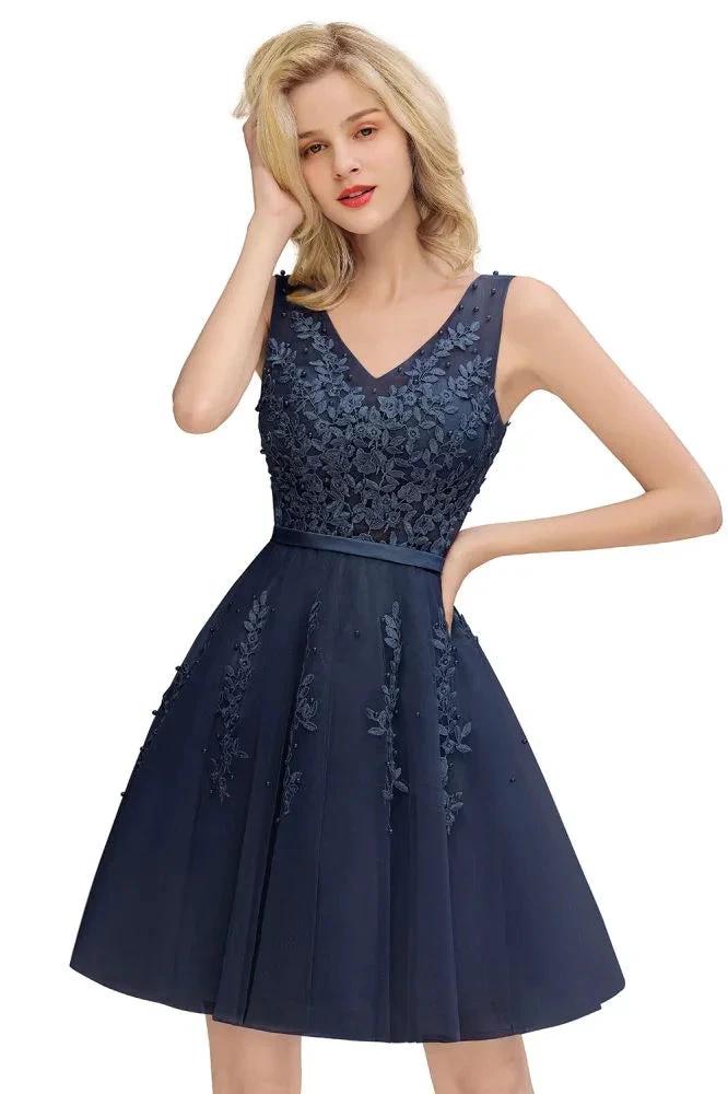 Charming V-Neck Tulle Lace Appliques Short Homecoming Dress Aline Backless Party Dress - Image 9