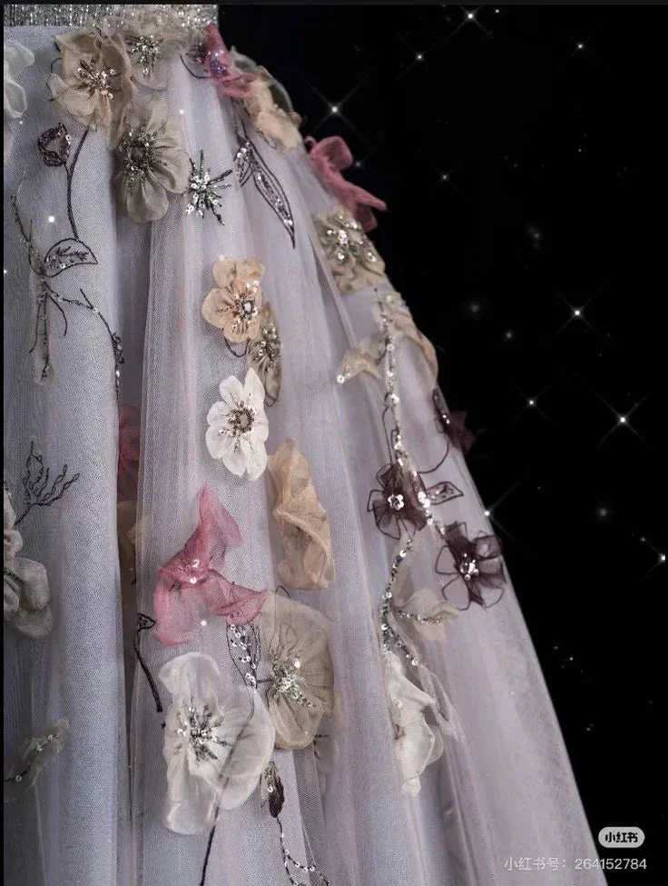 Charming V Neckline Gray Tulle Floral Ball Gown Long Evening Gown Prom Dress Y7953 - Image 4