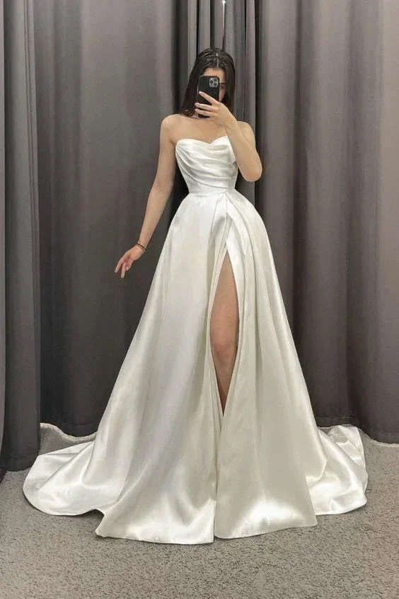 Charming White A-line Satin Wedding Dress Y5900 - Image 3