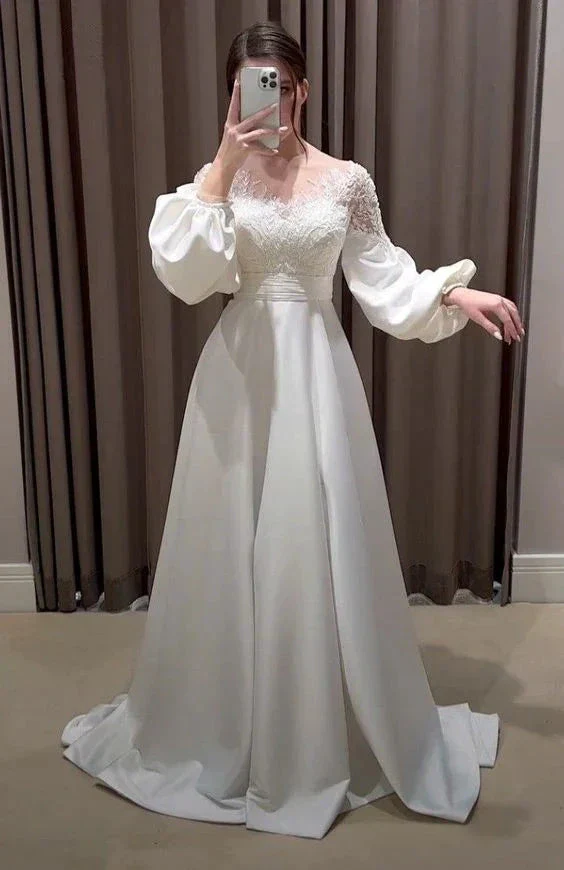 Charming White A-line Wedding Dress,White Bridal Dress Y5574 - Image 2