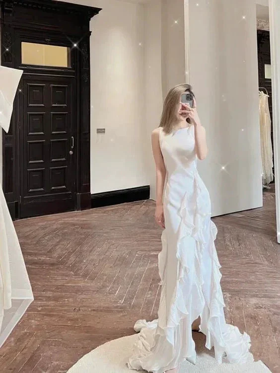 Charming White Wedding Dress,Sleeveless Bridal Dress Y2066 - Image 4