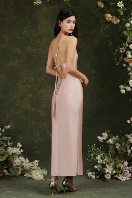 Pink Spaghetti Straps Sleeveless Mermaid Satin Prom Dresses - Image 2
