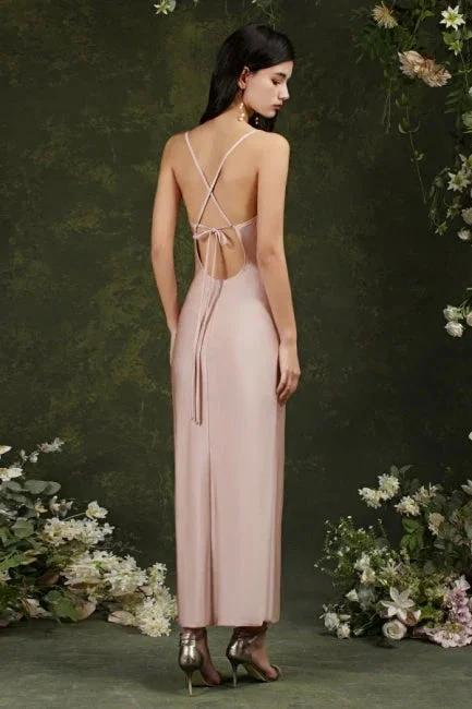 Pink Spaghetti Straps Sleeveless Mermaid Satin Prom Dresses - Image 7
