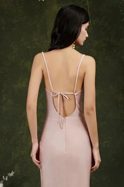 Spaghetti Straps Sleeveless Mermaid Front-Split Satin Prom Dresses - Image 7