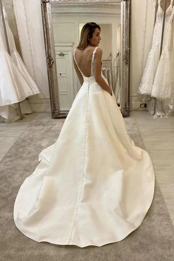Cheap V-neck Lace Wedding Dresses Online, Cheap Unique Bridal Dresses,MW495 - Image 2