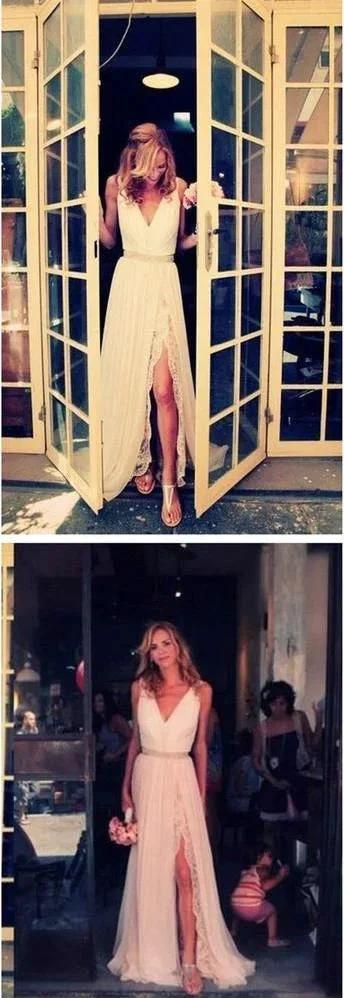 Cheap White Long Lace Wedding Dresses, Prom Dresses, Elegant Evening Dresses, MW126 - Image 2
