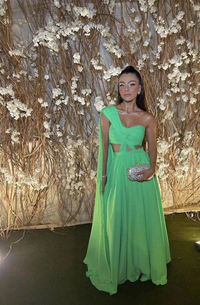 Chic A-line Green Evening Dress Green Evening Gown Y5326 - Image 2