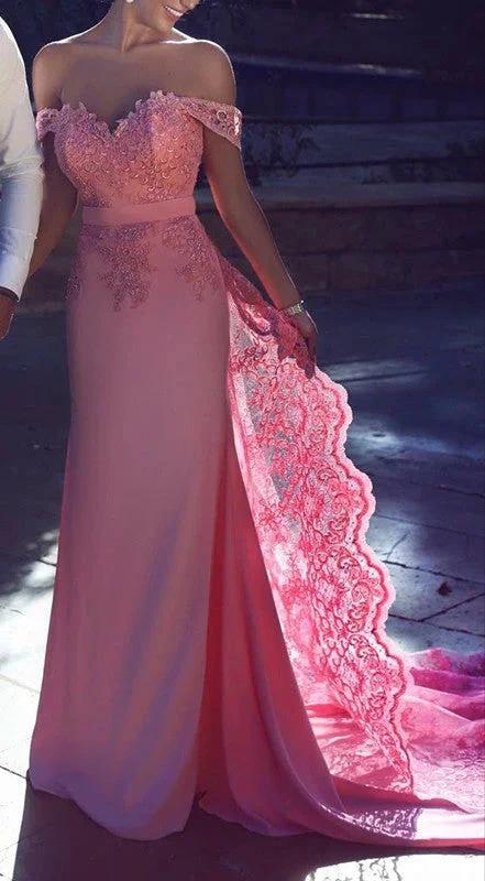 Chic A-Line Off-the-Shoulder Lace Long Prom Dresses - Image 2