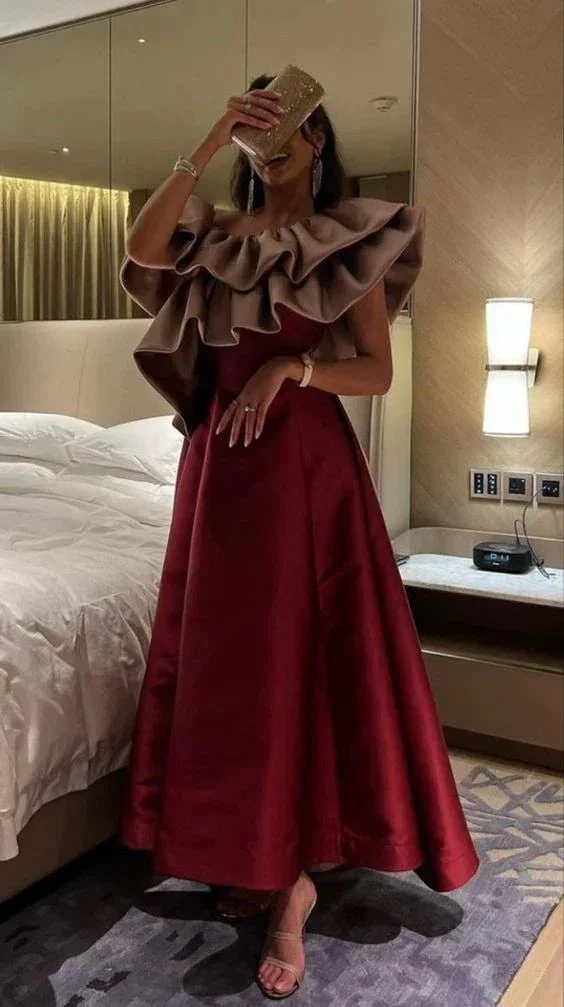 Chic A-line Ruffled Neckline Evening Dress Trendy Party Gown Y5862 - Image 2