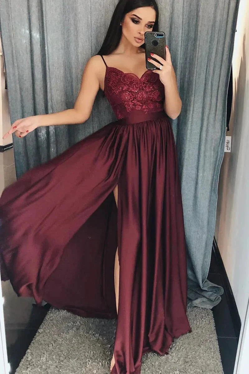 Chic A-Line V-neck Chiffon Lace Long Prom Dress With Slit - Image 2