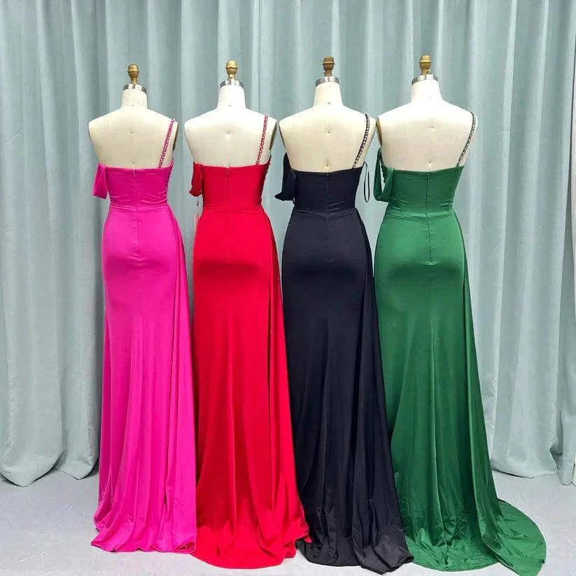 Kaydence | Chic Asymmertrical Fuchsia Beaded Long Porm Dress - Image 10