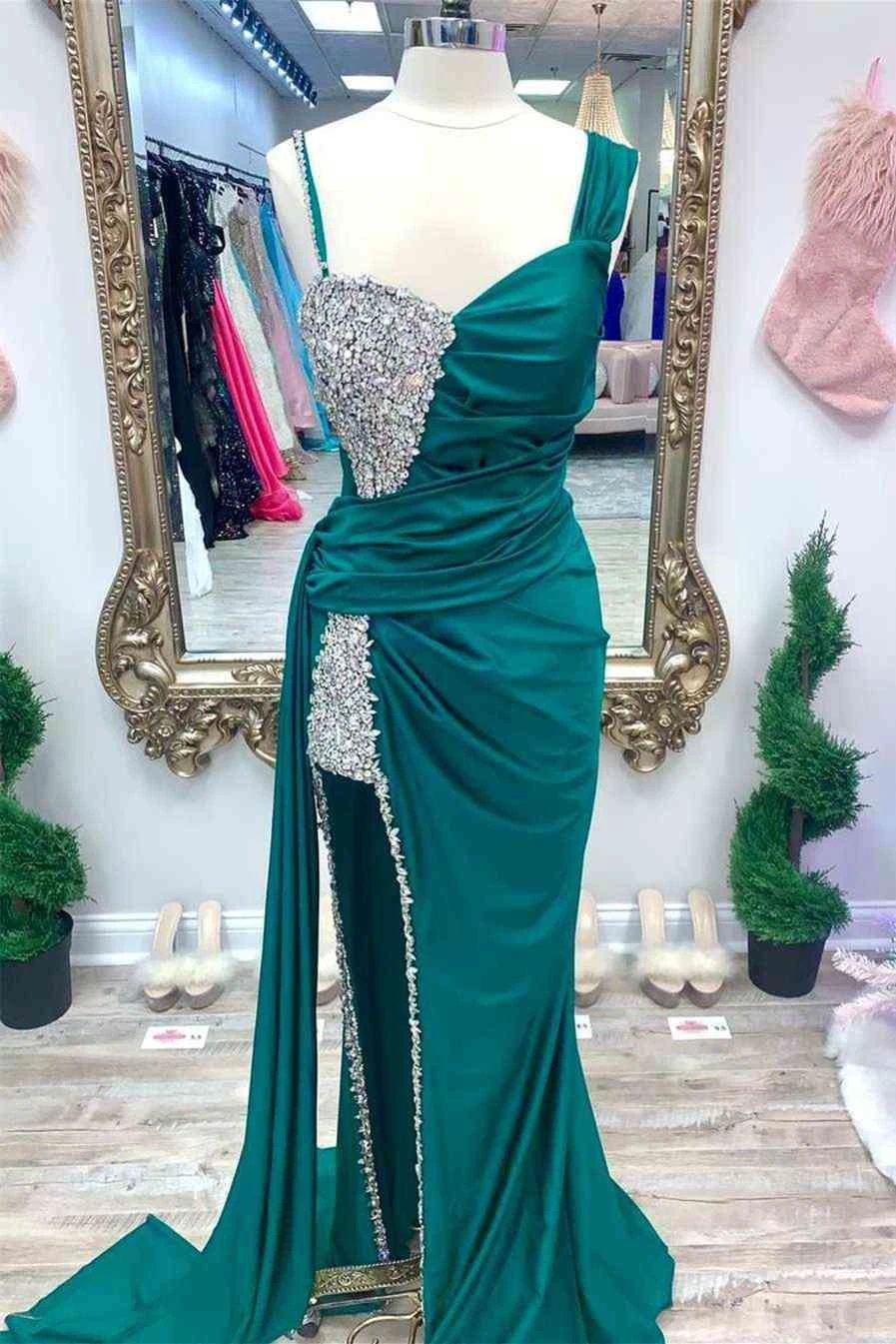 Kaydence | Chic Asymmertrical Fuchsia Beaded Long Porm Dress - Image 5