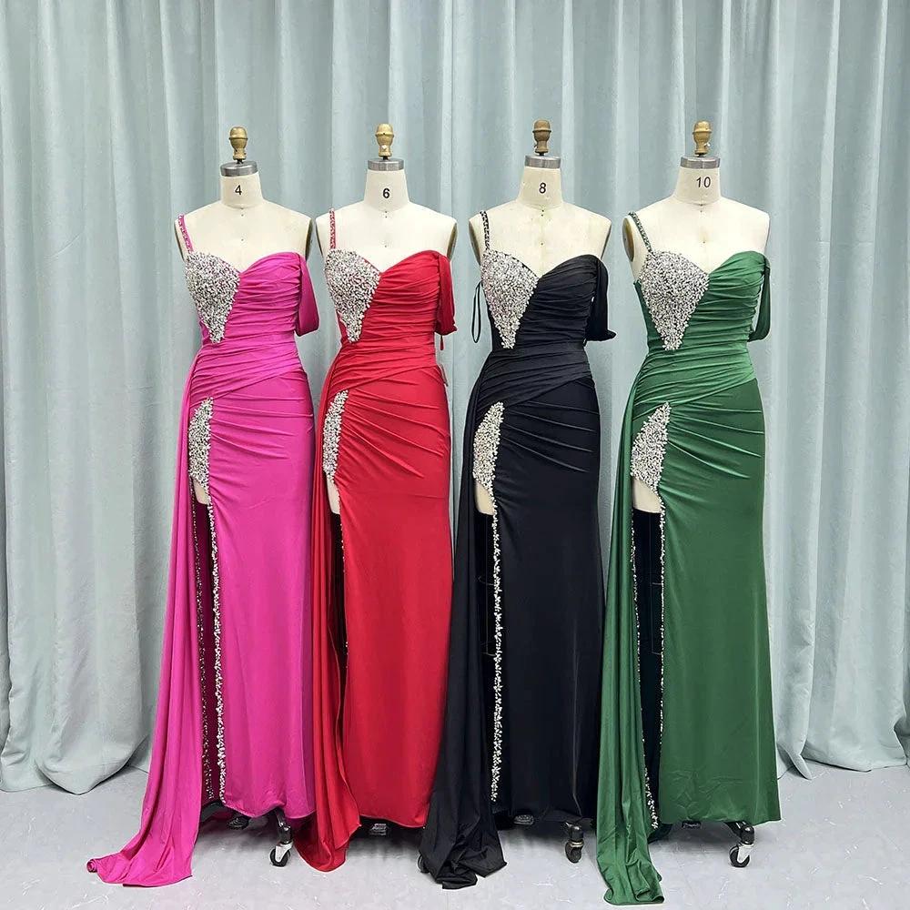Kaydence | Chic Asymmertrical Fuchsia Beaded Long Porm Dress - Image 9