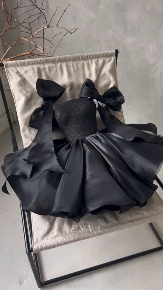 Chic Black A-line Homecoming Dress Black Cocktail Dress Y6522 - Image 2