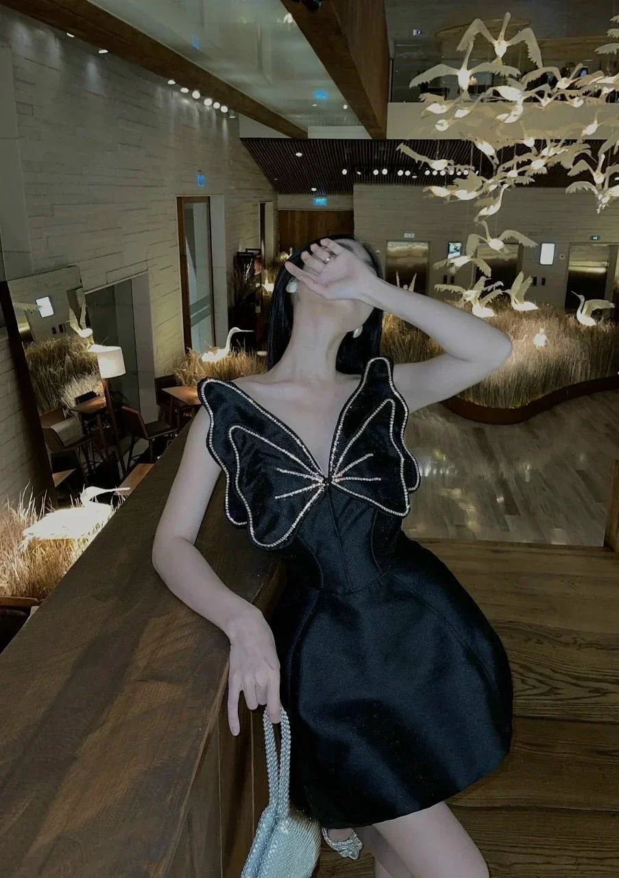 Chic Black A-line Homecoming Dress Black Party Dress Y2382 - Image 2