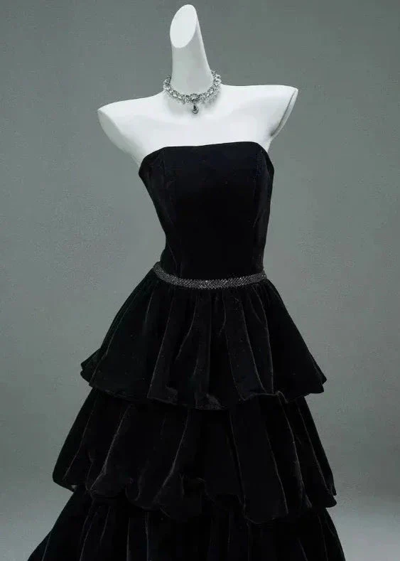 Chic Black A-line Layered Evening Dress Black Strapless Evening Gown Y4378 - Image 3