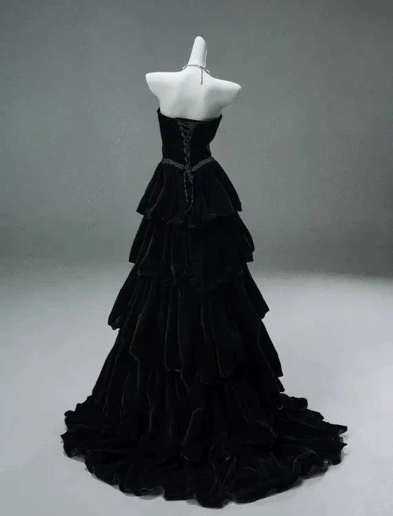 Chic Black A-line Layered Evening Dress Black Strapless Evening Gown Y4378 - Image 5
