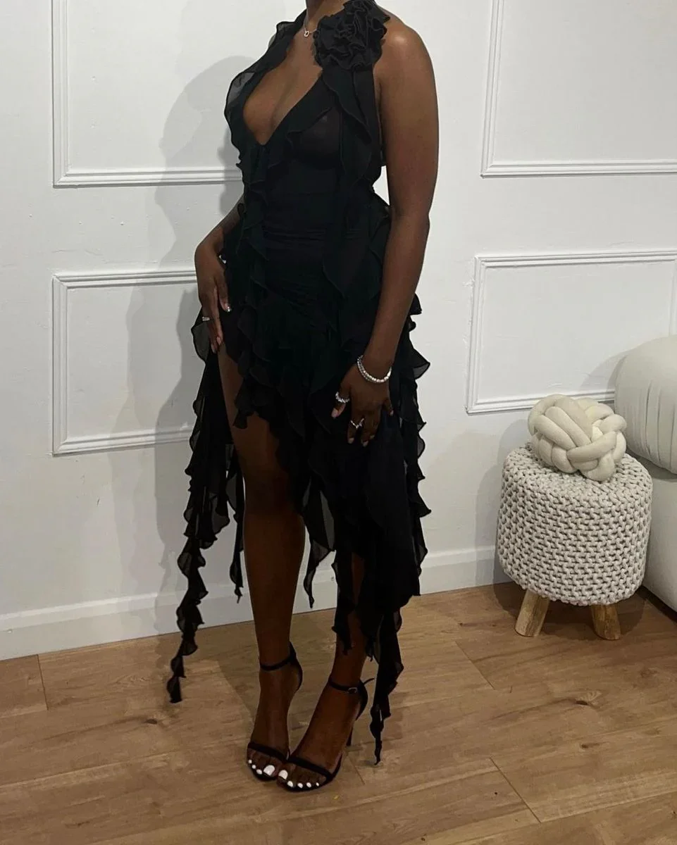 Chic Black Evening Dress for Black Girls Black Party Dress Y4523 - Image 2
