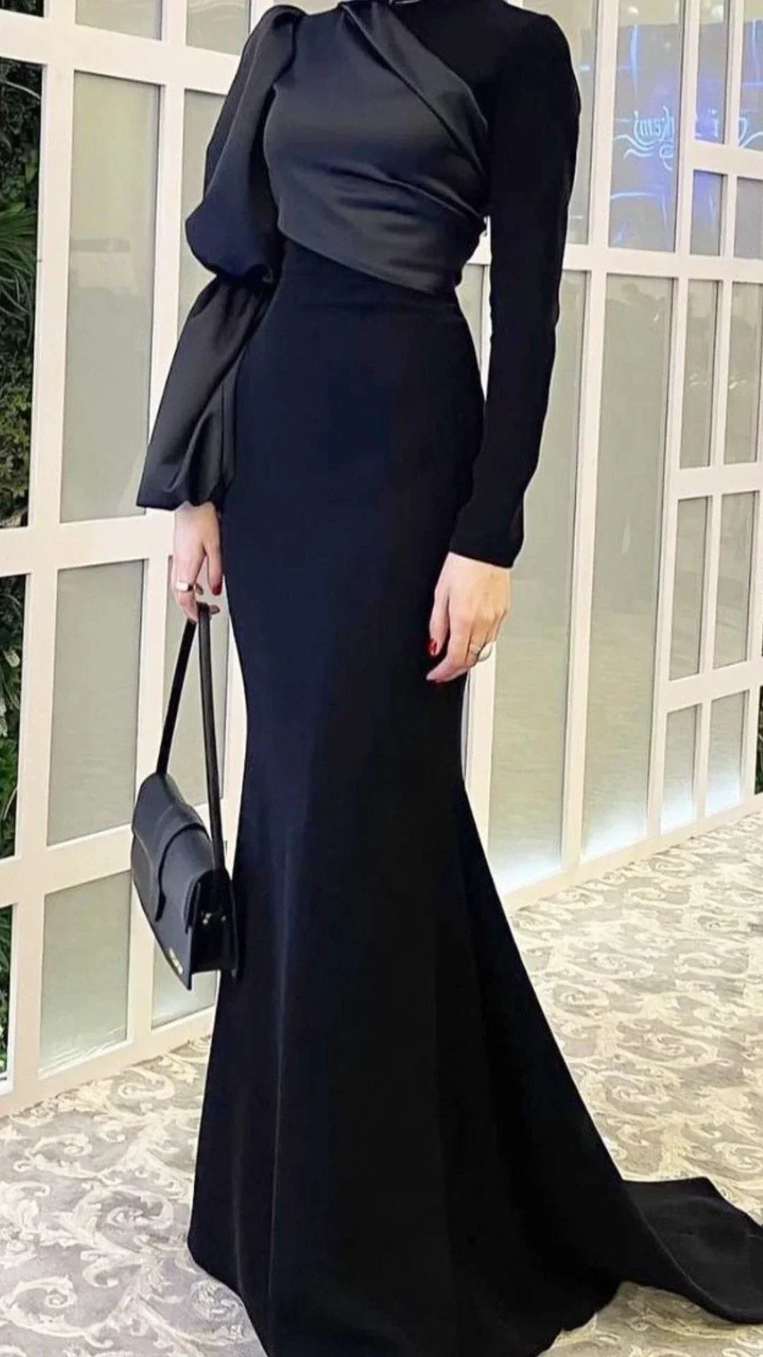 Chic Black Mermaid Long Prom Dress,Black Evening Dress with Long Sleeves  Y2079 - Image 2