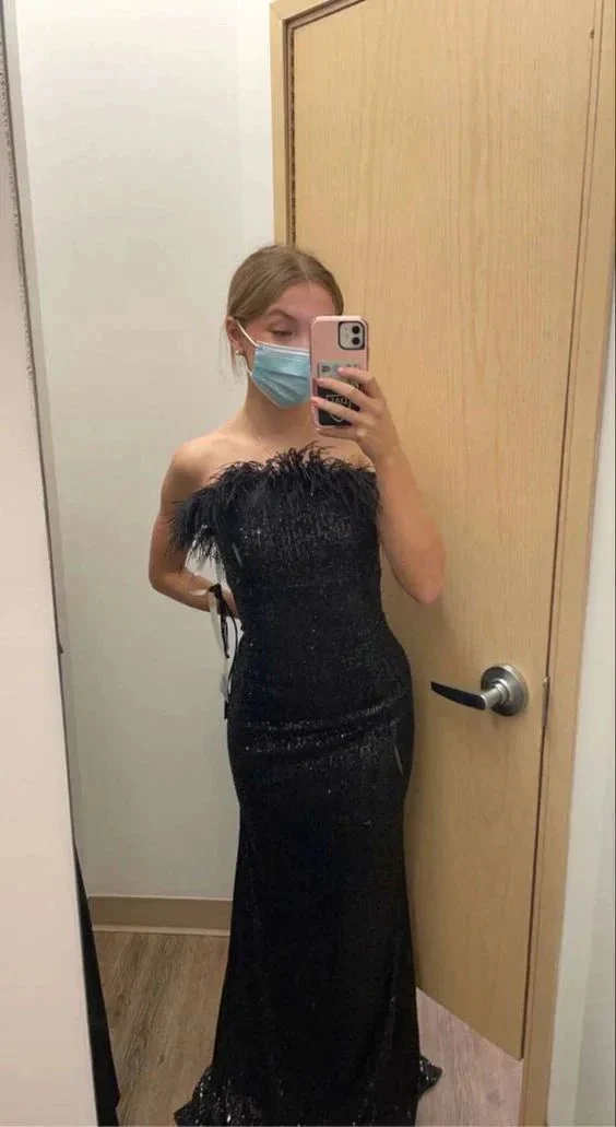 Chic Black Mermaid Prom Dress/Black Evening Dress With Feathers Y1881 - Image 2