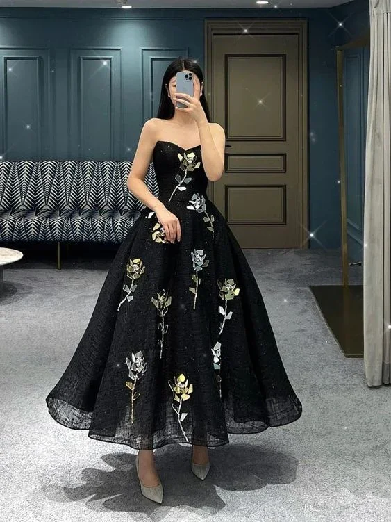 Chic Black Sweetheart A-line Evening Dress Glam Dress Y6745 - Image 2