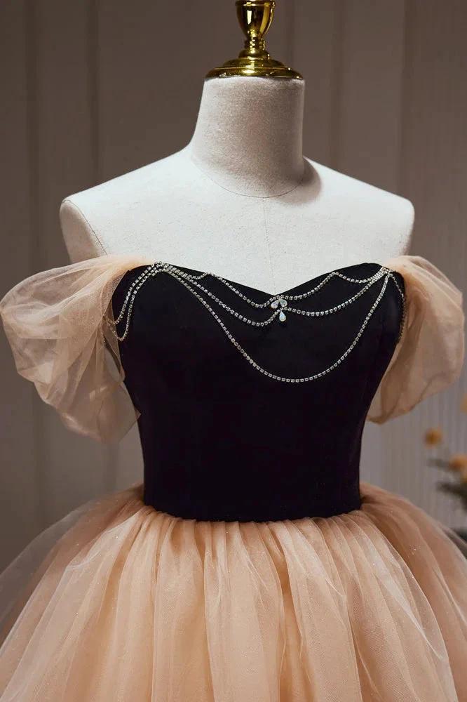 Chic Champagne Off The Shoulder Beading Tulle Short Homecoming Dresses - Image 5