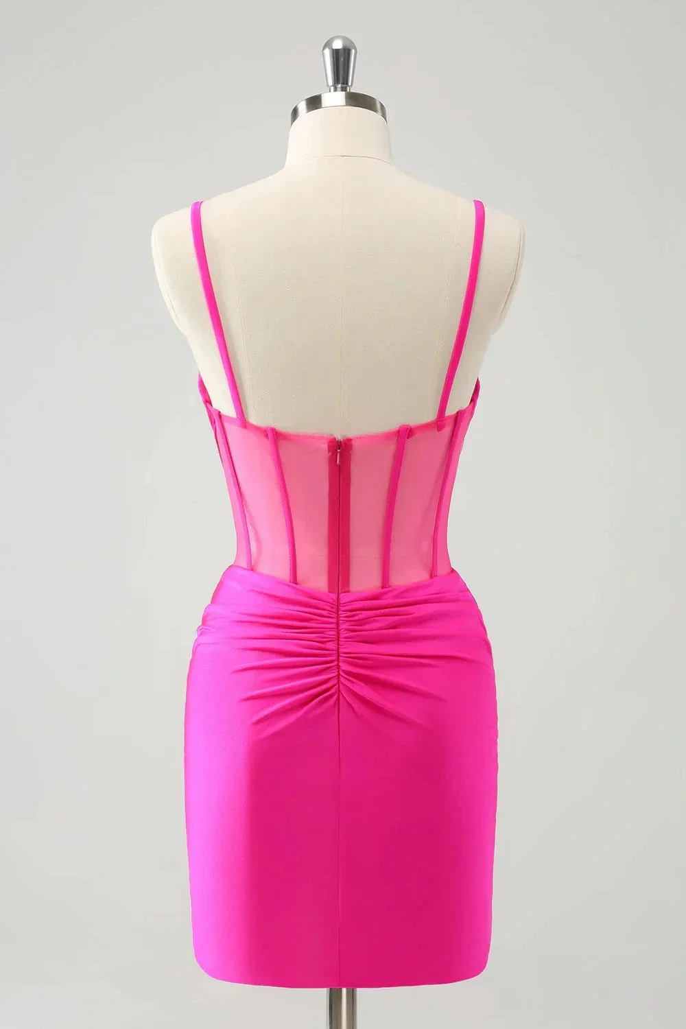 Chic Fuchsia Bodycon Pleated Corset Short Homecoming Dress with Beading - Image 2